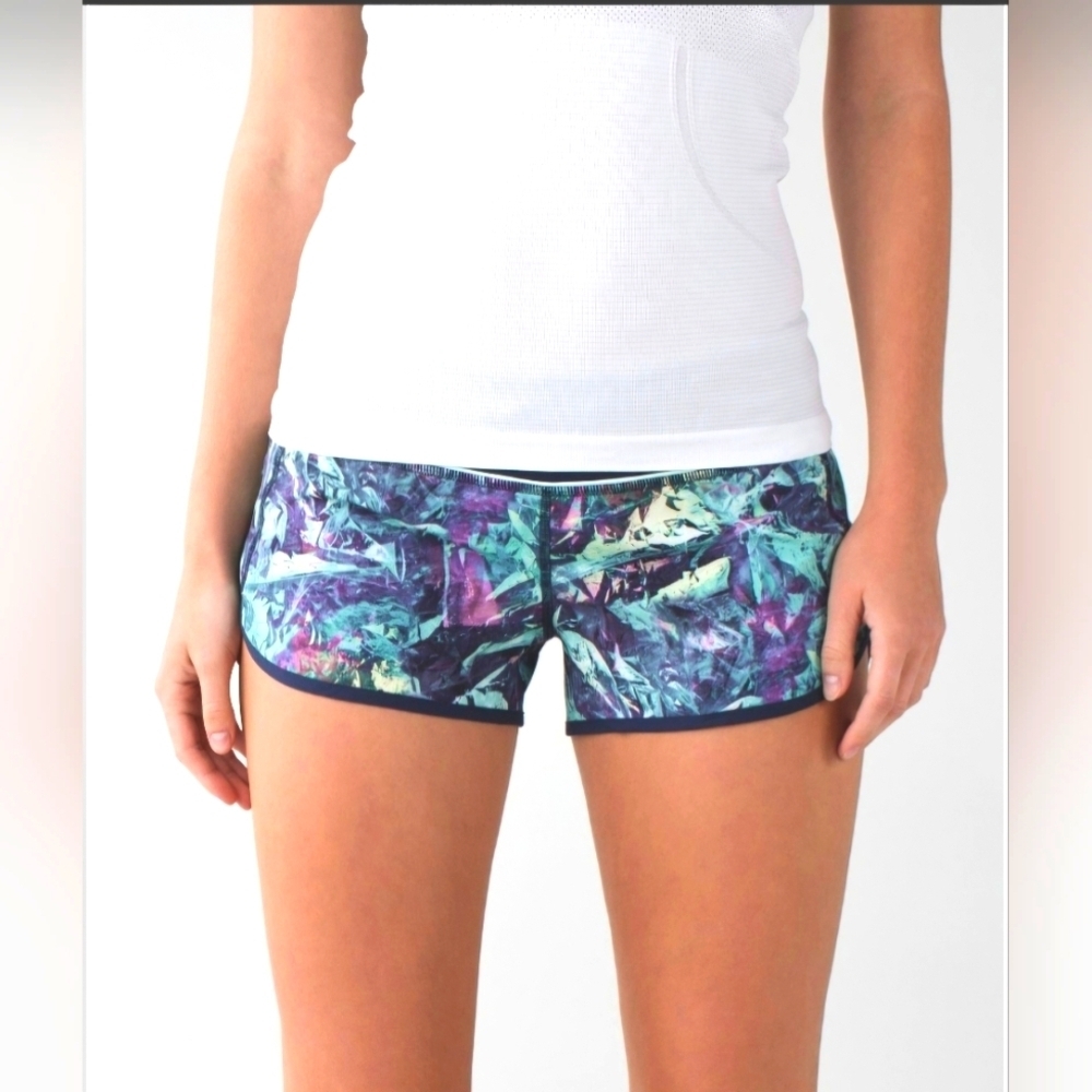 Lululemon Athletica Purple and Green Athletic Shorts with Split Leg Design#6